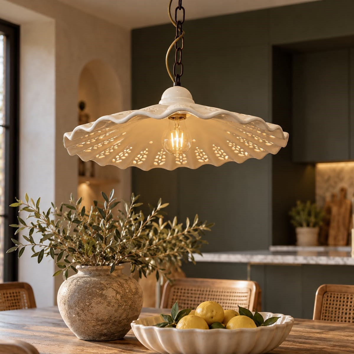 Rustic White Ceramic Chandelier Ø. 43cm