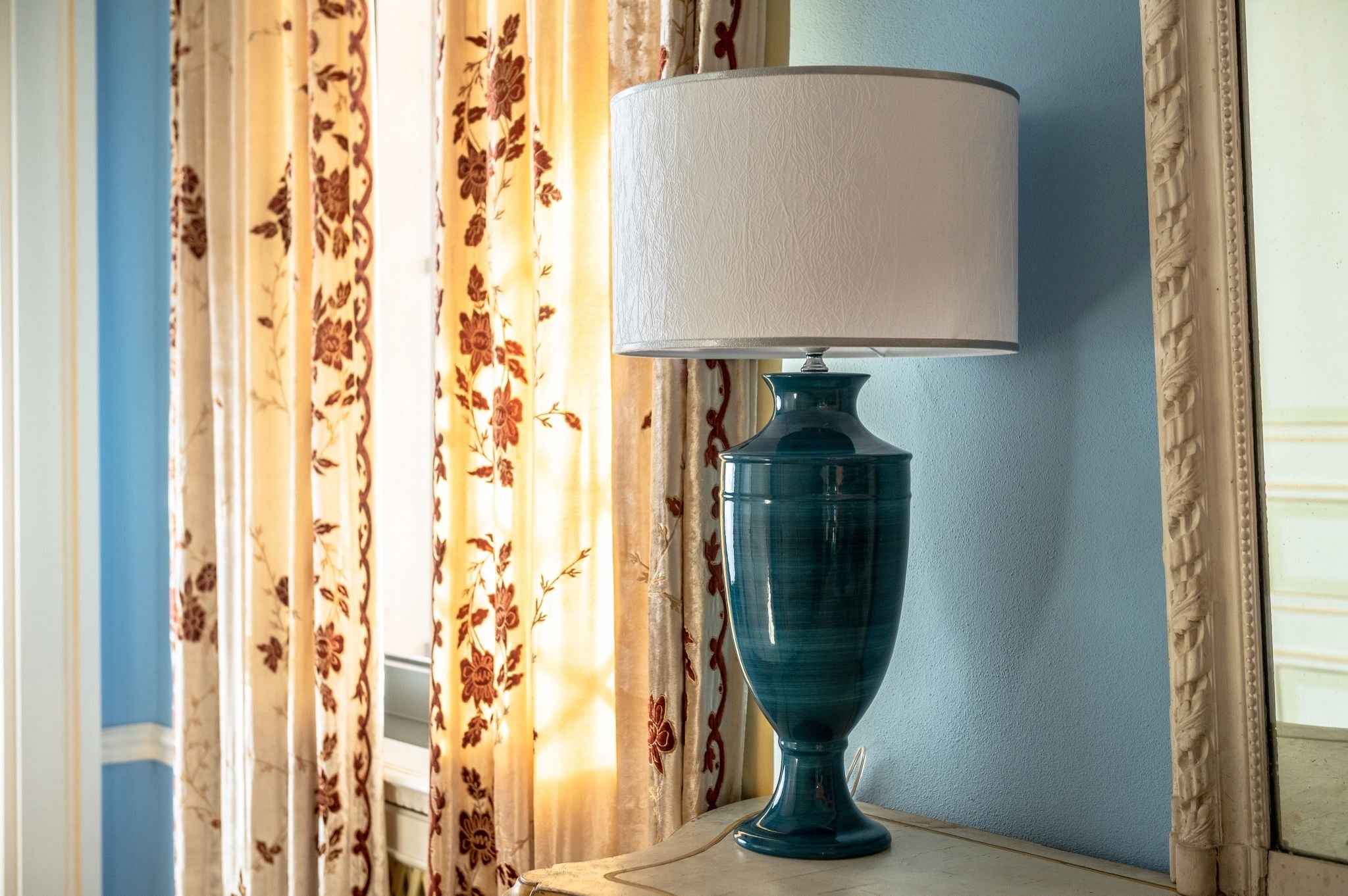 Lampada Decorativa in Ceramica Color Petrolio Artigianale