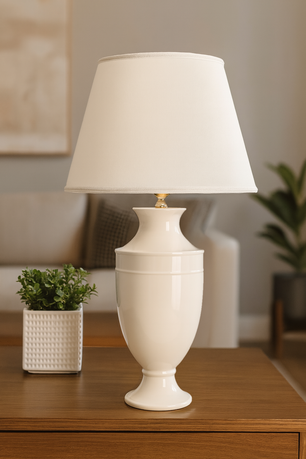 White Ceramic Table Lamp 100% Made in Italy