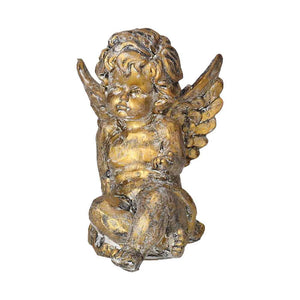 Angelo Decorativo Seduto in Resina Tinta Oro