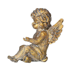 Angelo Decorativo Seduto in Resina Tinta Oro