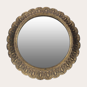 Specchio Arrotondato con Cornice in Ottone a Petali