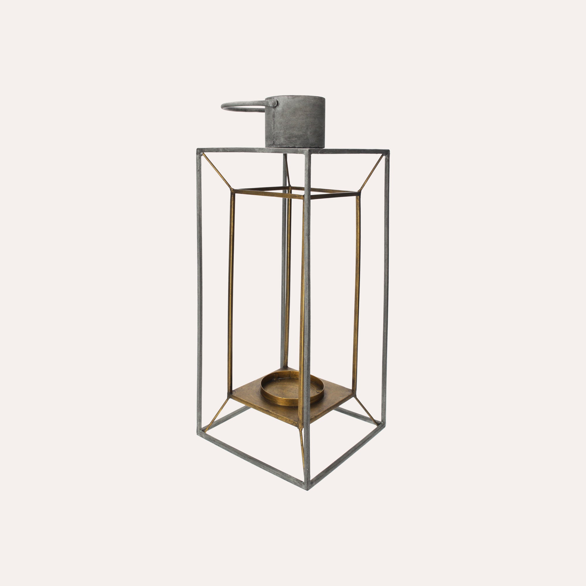 Gray and Gold Iron Cage-Shaped Lantern