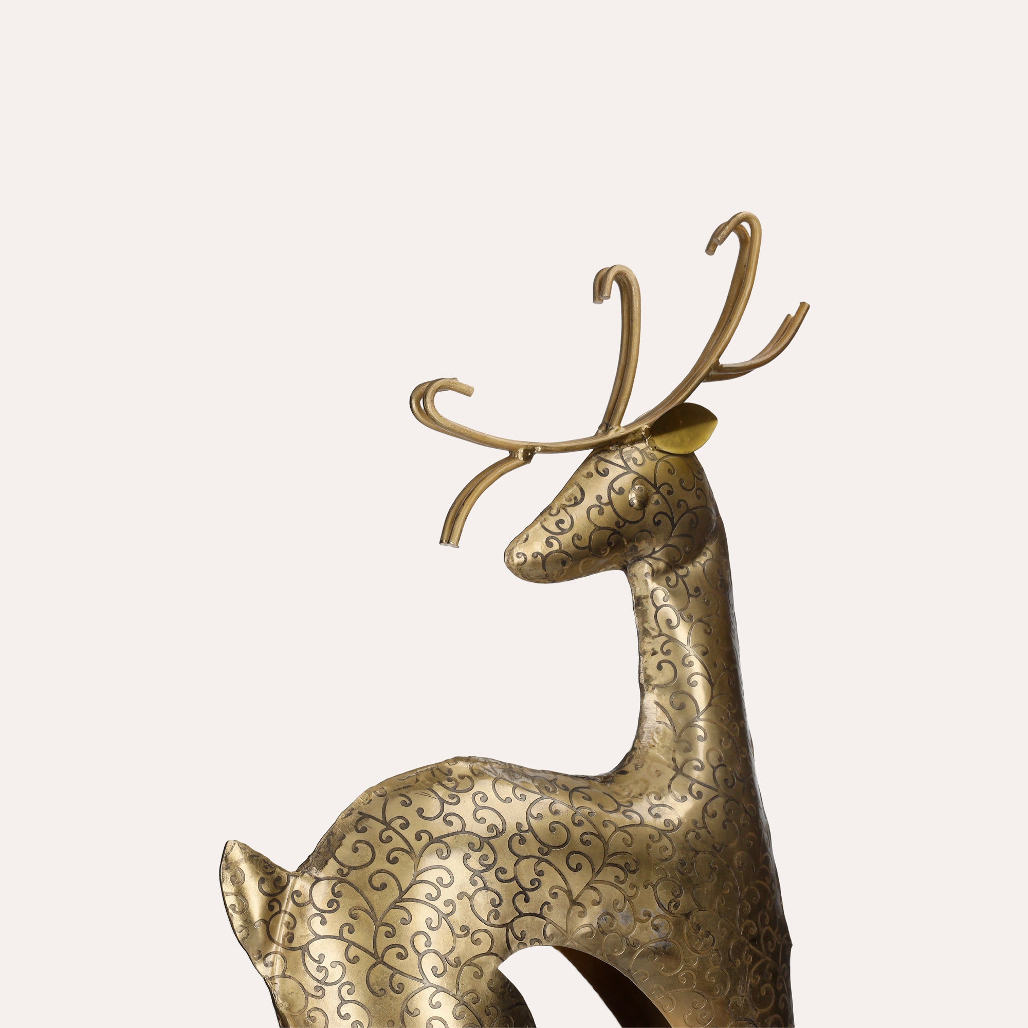 Decorative Gold Metal Reindeer – Elegant Christmas Sculpture for the Home