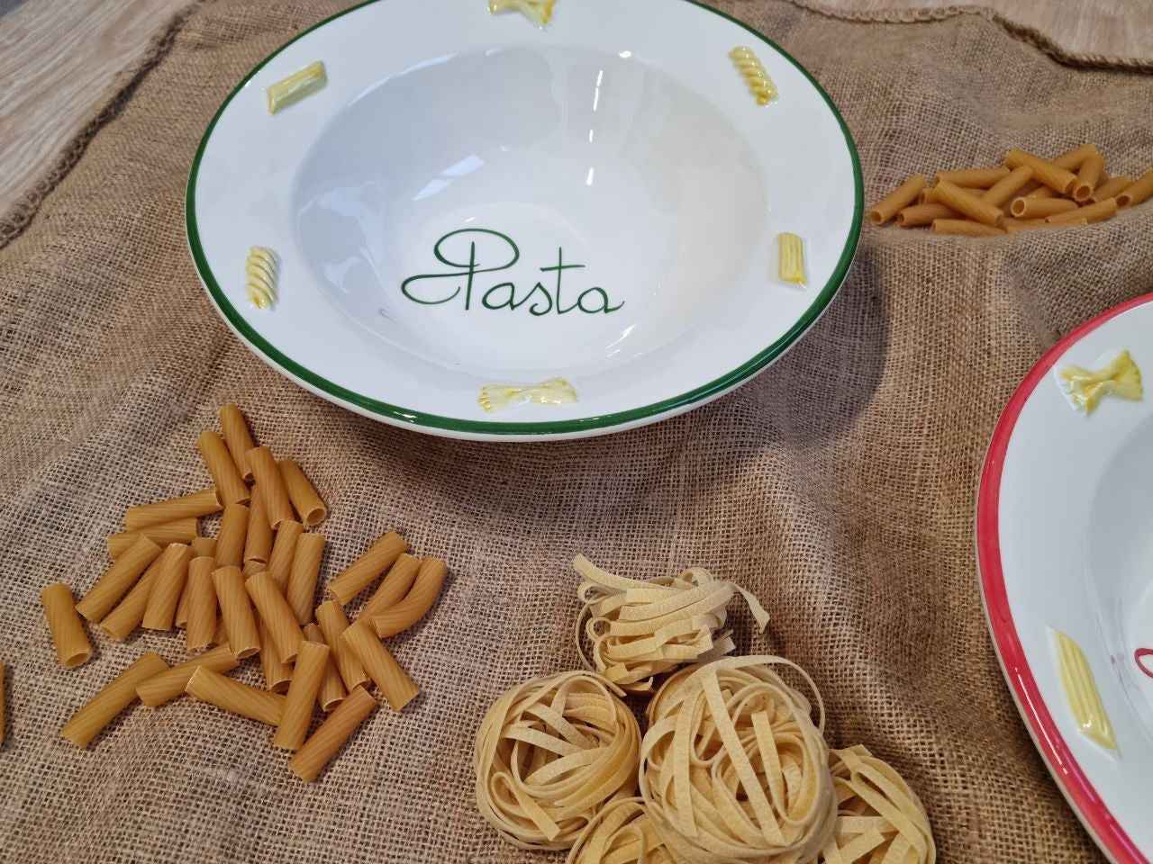 Handcrafted Ceramic Soup Plate with Green Edge