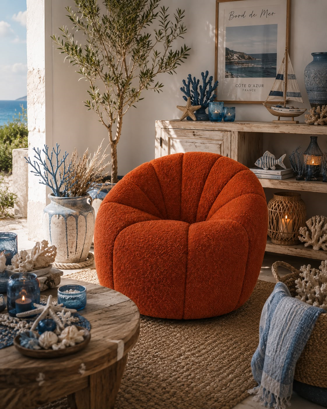 Poltrona in Tessuto Bouclé Arancione 83x70x44 cm