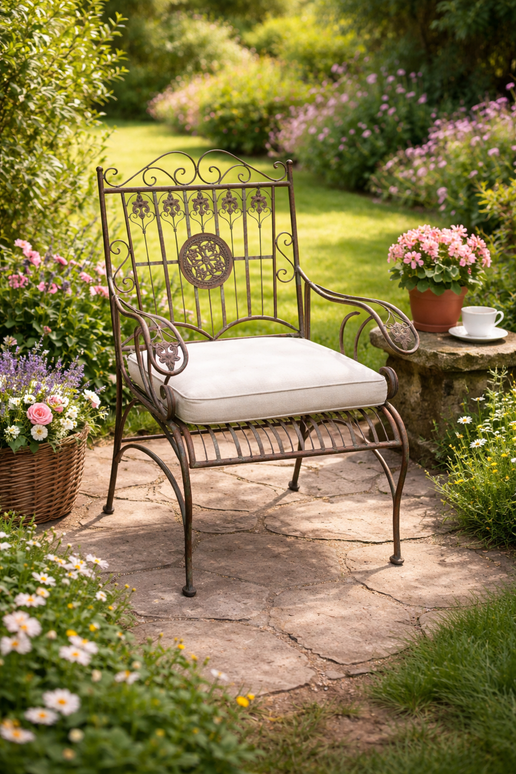 Poltroncina Verde in Ferro per Giardino e Terrazzo , Altezza cm 100