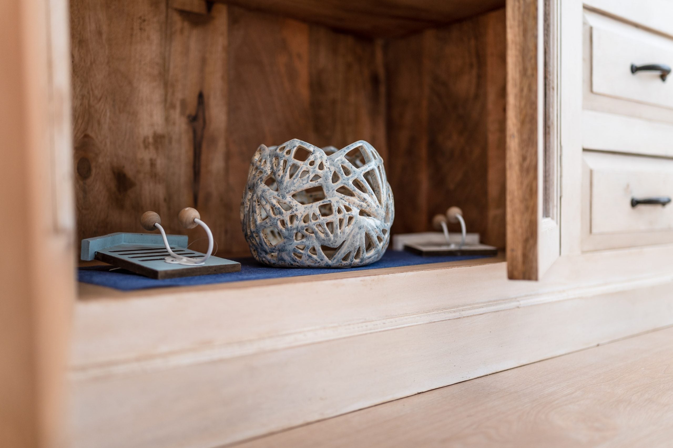 Decorative Ceramic Candle Holder in Pale Blue