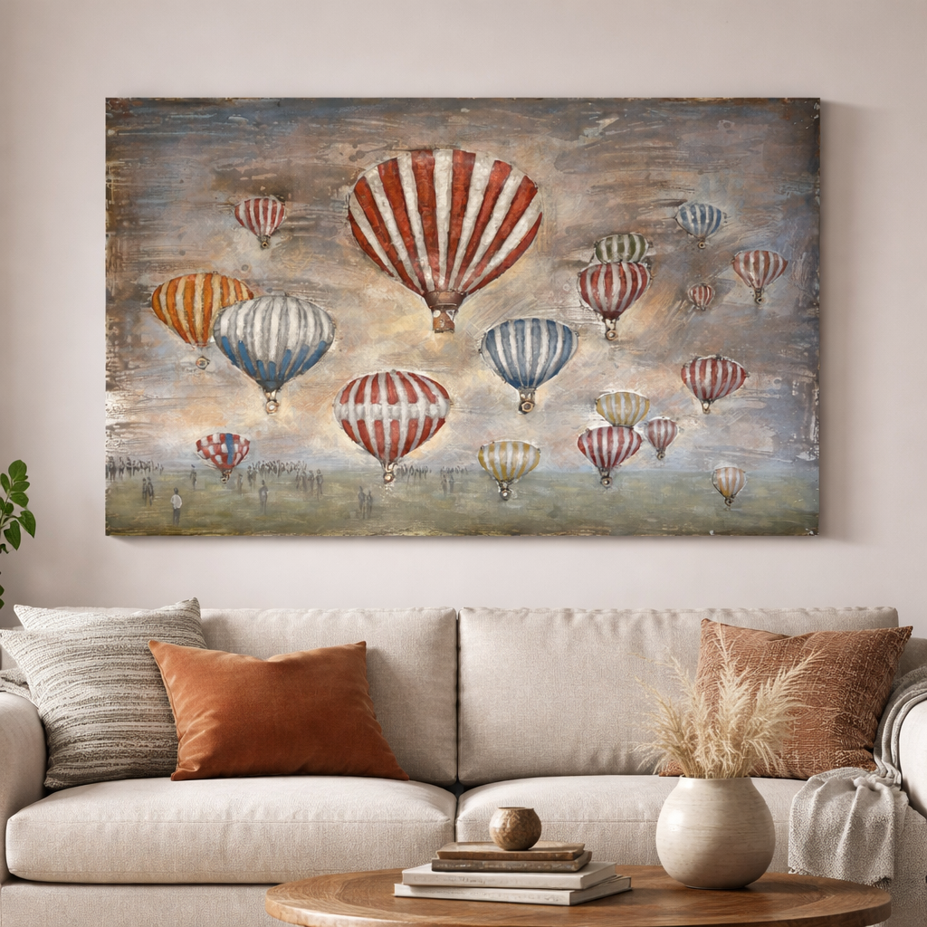 Quadro in Metallo Mongolfiere 120x80x8 cm – Decorazione da Parete Moderna e Suggestiva