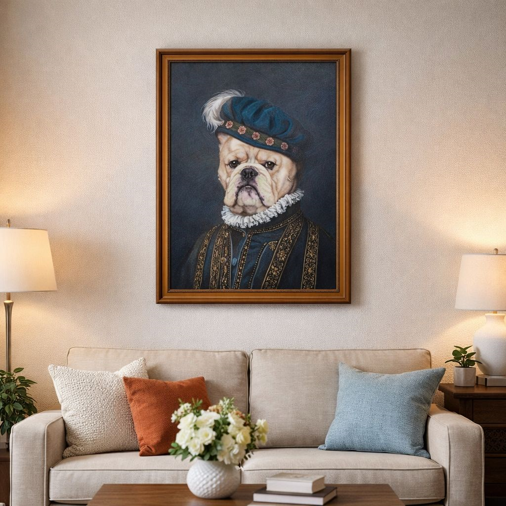 Quadro Nobil Cane Stile Vintage con Cornice in Legno