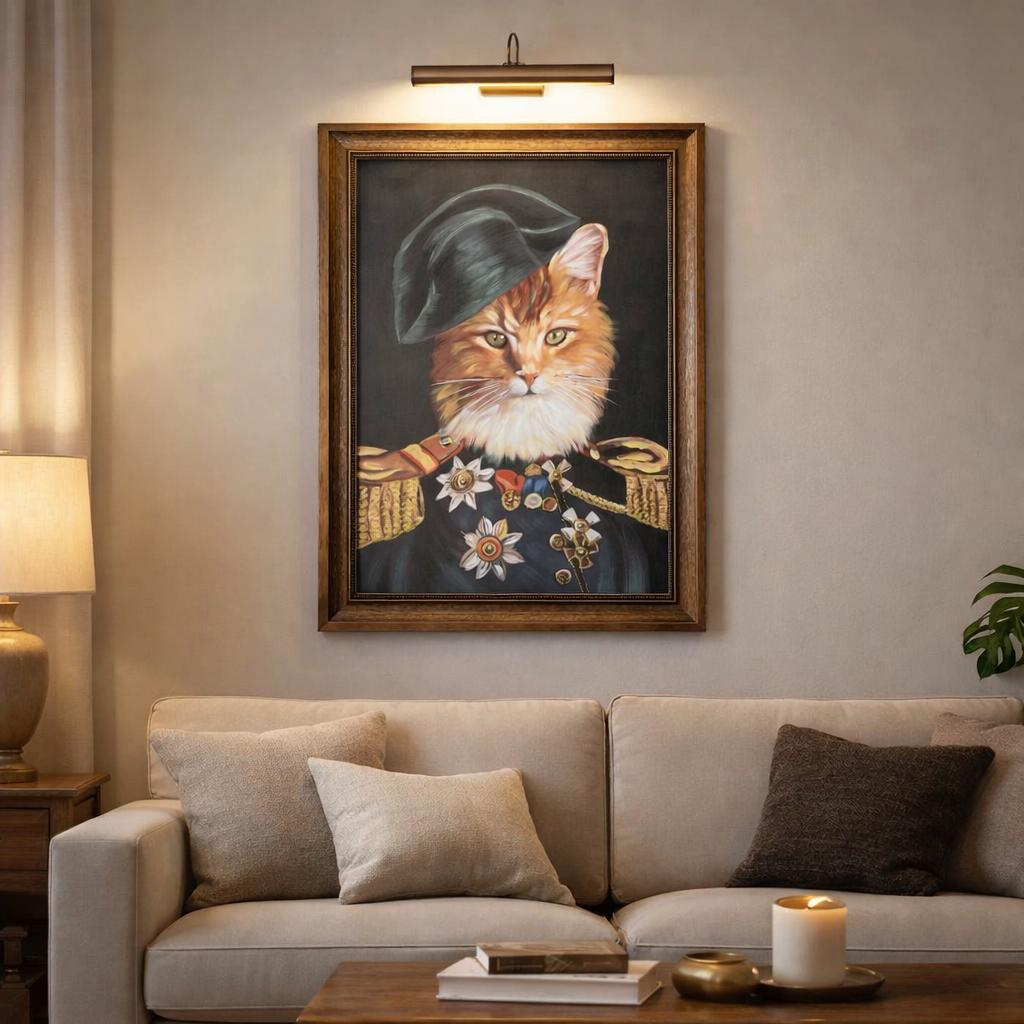 Quadro Gatto Militare con Cornice in Legno