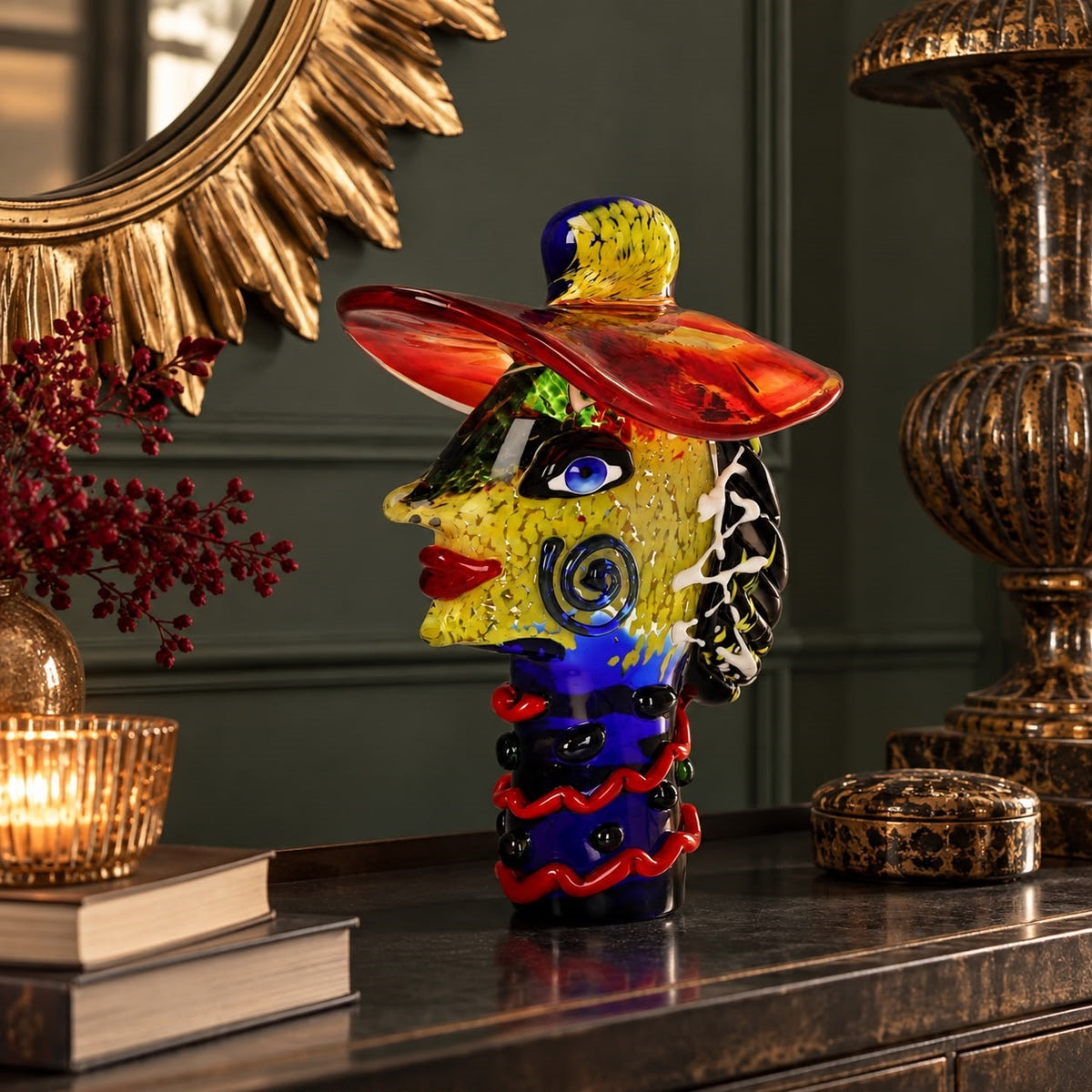 Multicolor Full Glass Sculpture in the Shape of a Hat H.33 cm