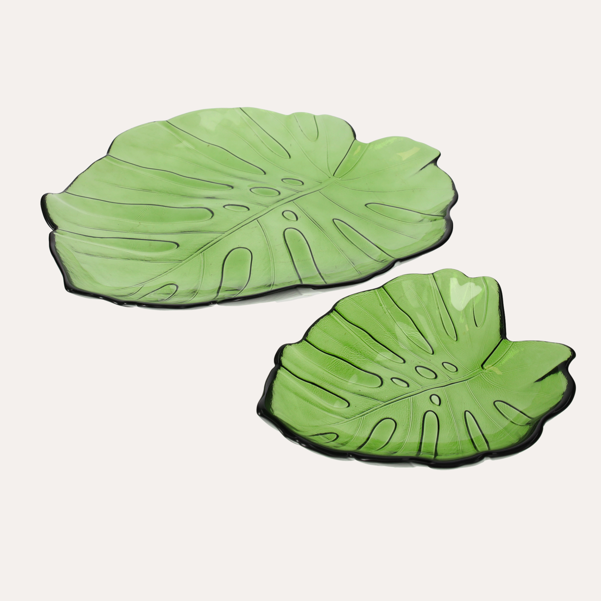 Set 2 Foglie Decorative in Vetro Verde (G. 35x31 cm | P. 20x17 cm)