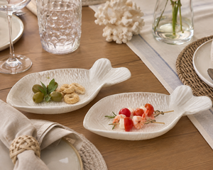 Set 2 Piatti Pesce in Vetro Bianco Perla 25x12 cm