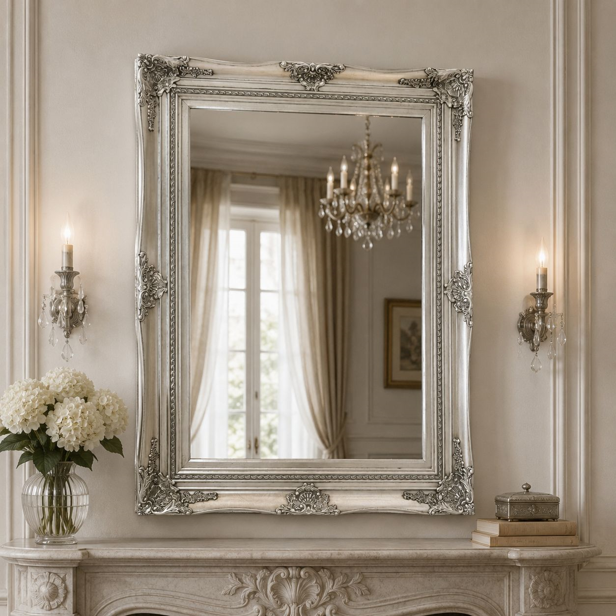 Specchio da Parete in Legno Argento 120x90 cm