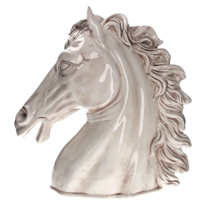 Testa di Cavallo in Ceramica Bianco Anticato – Decorata a Mano, Made in Italy