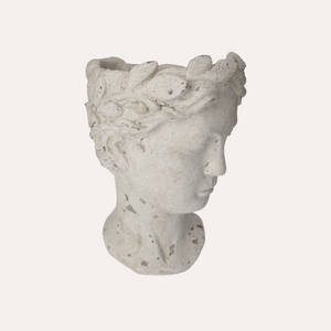 Testa Decorativa Porta Piante in Resina Bianca , Altezza cm 35