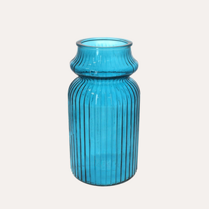 Vaso Rigato Basso Turchese in Vetro Riciclato H29 D14.5