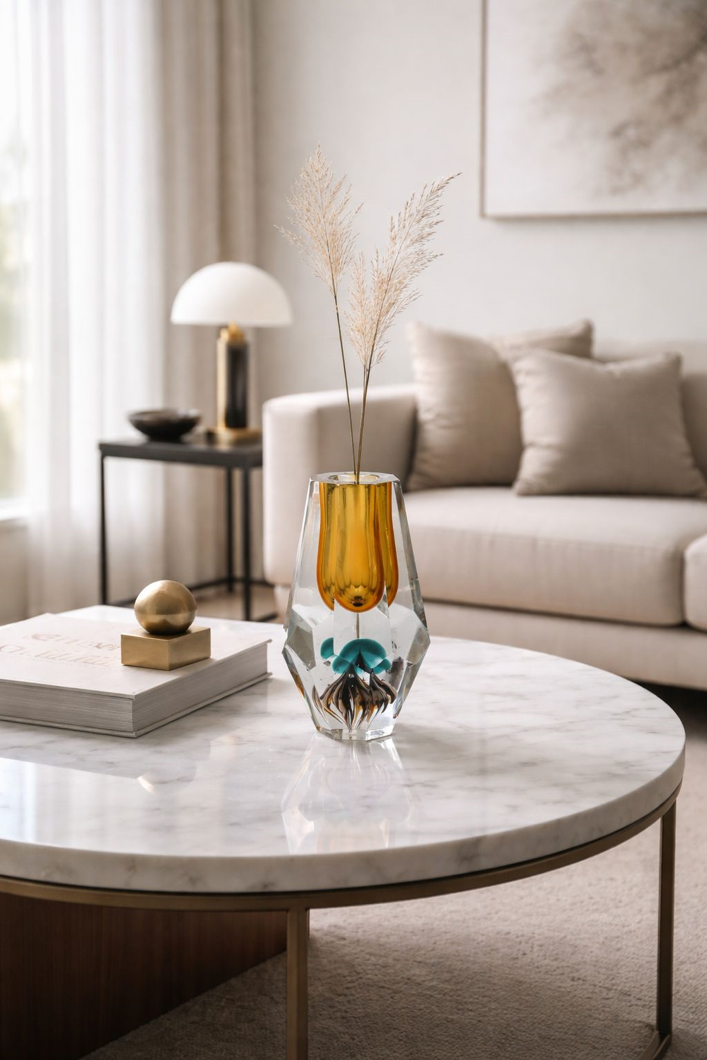 Vaso Diamante in Vetro con Sfondo Giallo Altezza cm 19