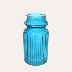 Vaso Rigato Basso Turchese in Vetro Riciclato H29 D14.5