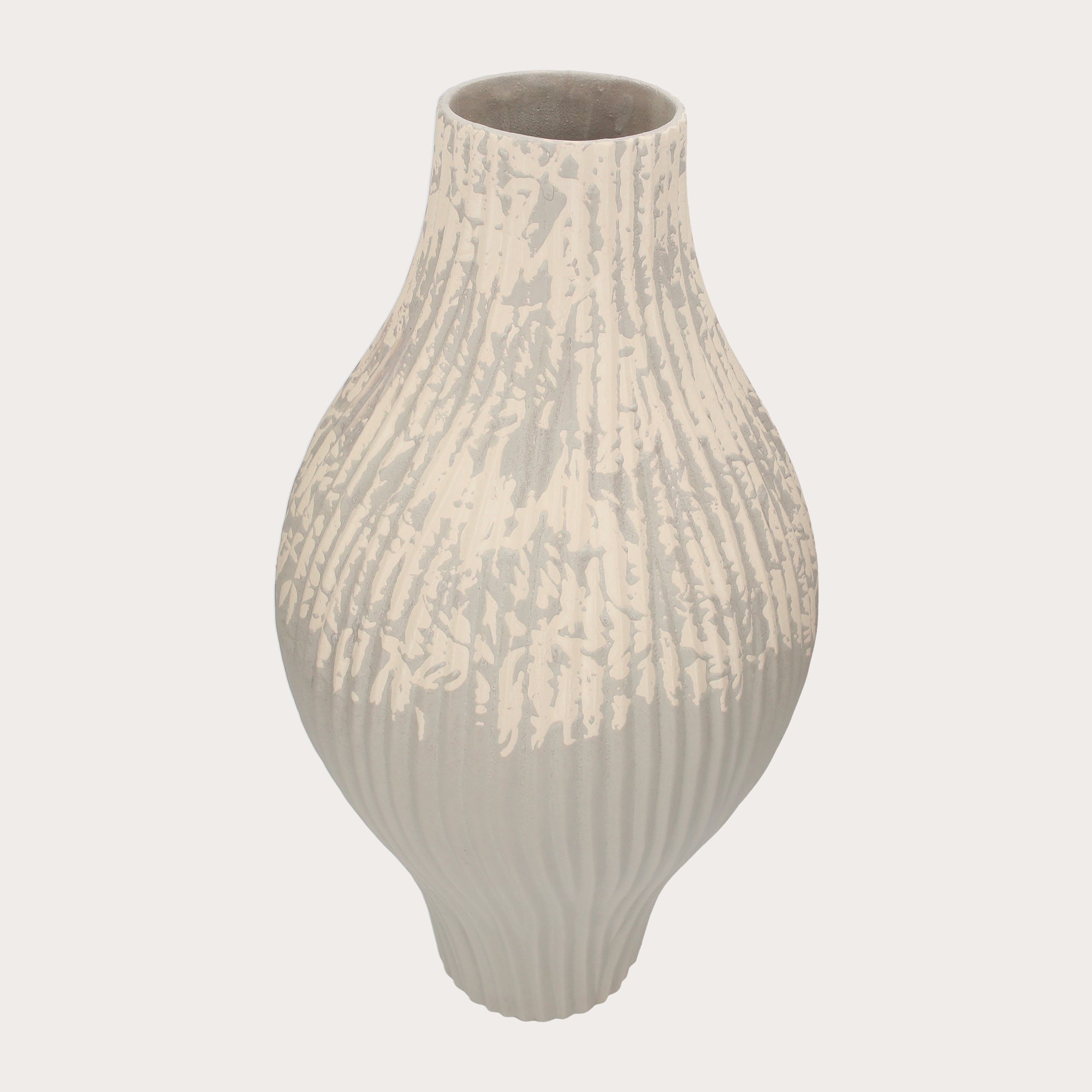 Vaso in cercamica con Coste colore bianco e grigio
