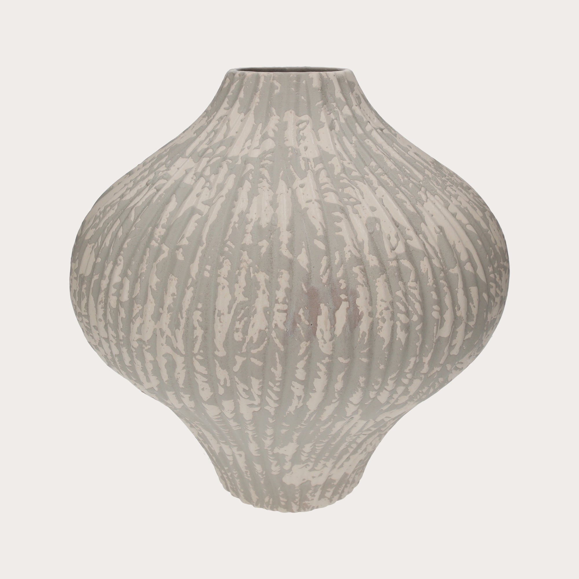 Vaso in ceramica con Coste colore bianco e grigio