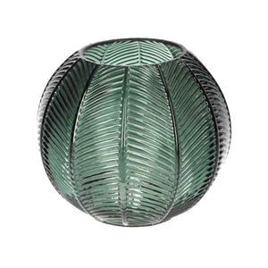 Vaso Tondo in Vetro Verde con Decoro Foglia – Arredo Casa Moderno ed Elegante