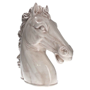 Testa di Cavallo in Ceramica Bianco Anticato – Decorata a Mano, Made in Italy