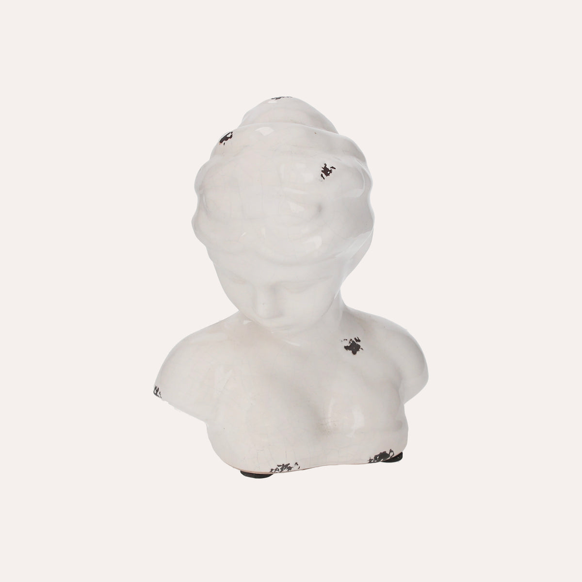 Soprammobile Busto Di Donna In Ceramica Bianca Antichizzata