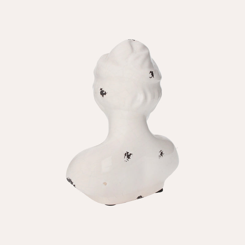 Soprammobile Busto Di Donna In Ceramica Bianca Antichizzata