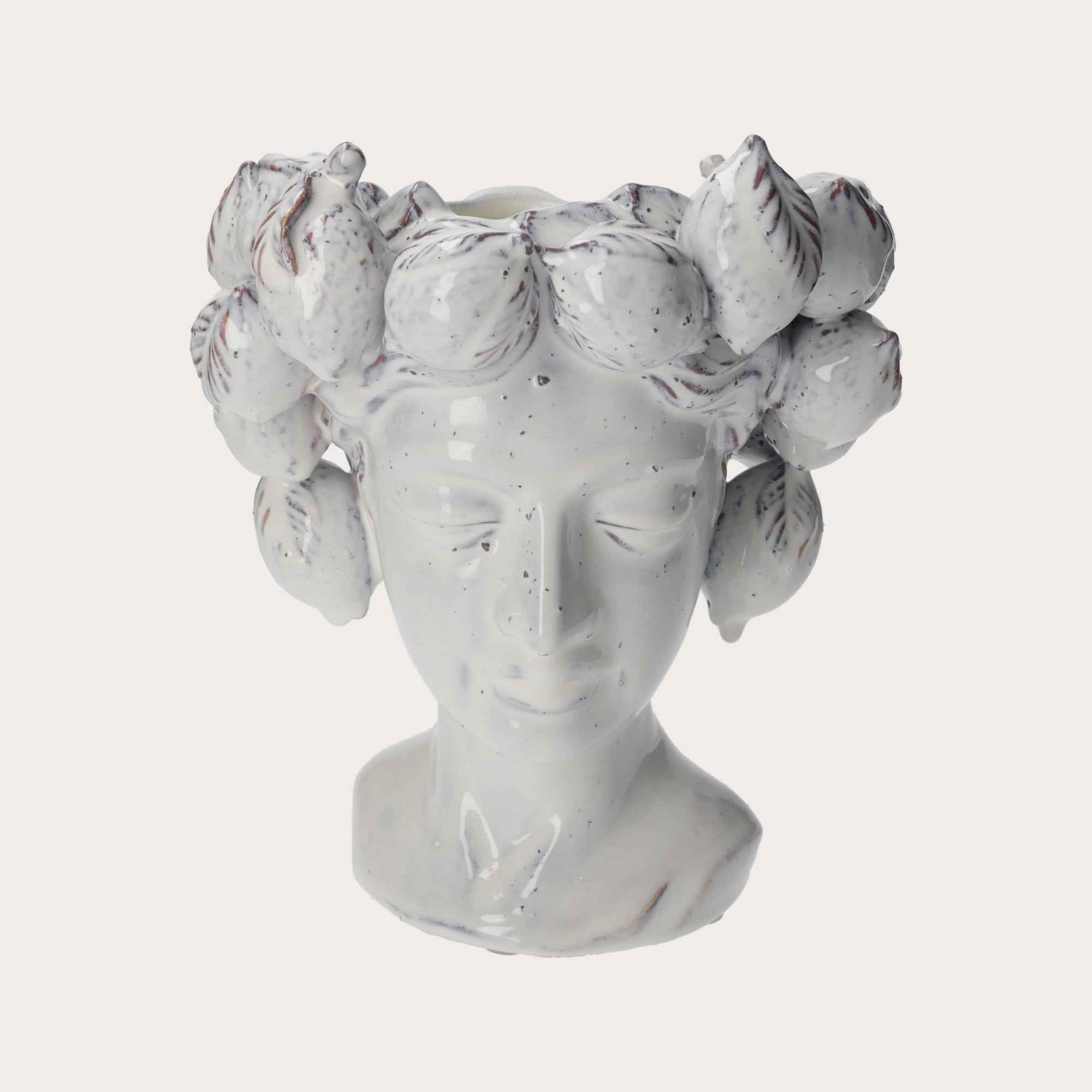 Vaso Testa in Ceramica Artigianale Bianco con Limoni – Arredo Casa e Giardin0