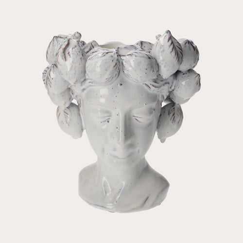 Vaso Testa in Ceramica Artigianale Bianco con Limoni – Arredo Casa e Giardin0