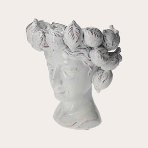 Vaso Testa in Ceramica Artigianale Bianco con Limoni – Arredo Casa e Giardin0