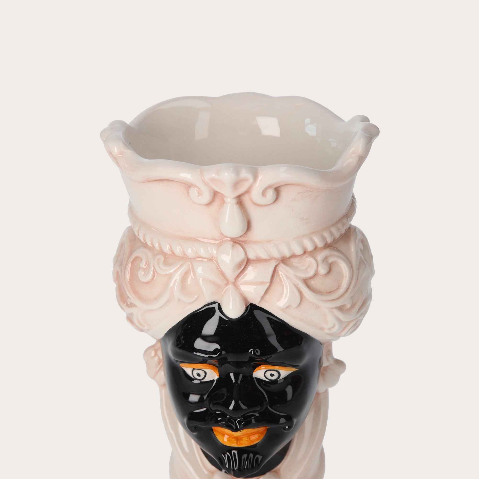 Vaso Testa di Moro Piccolo in Ceramica Beige e Nero – Artigianato Made in Italy