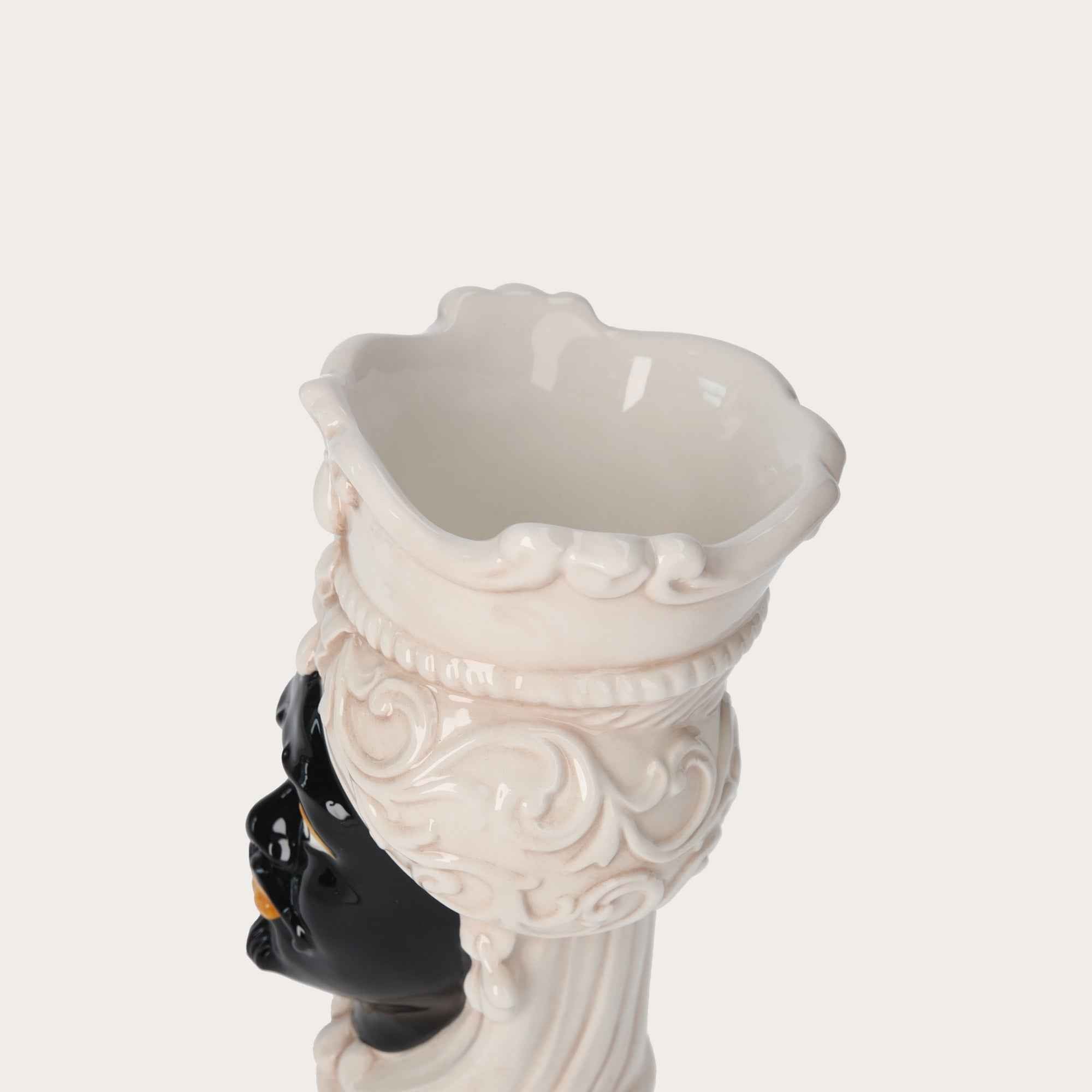 Vaso Testa di Moro Piccolo in Ceramica Beige e Nero – Artigianato Made in Italy