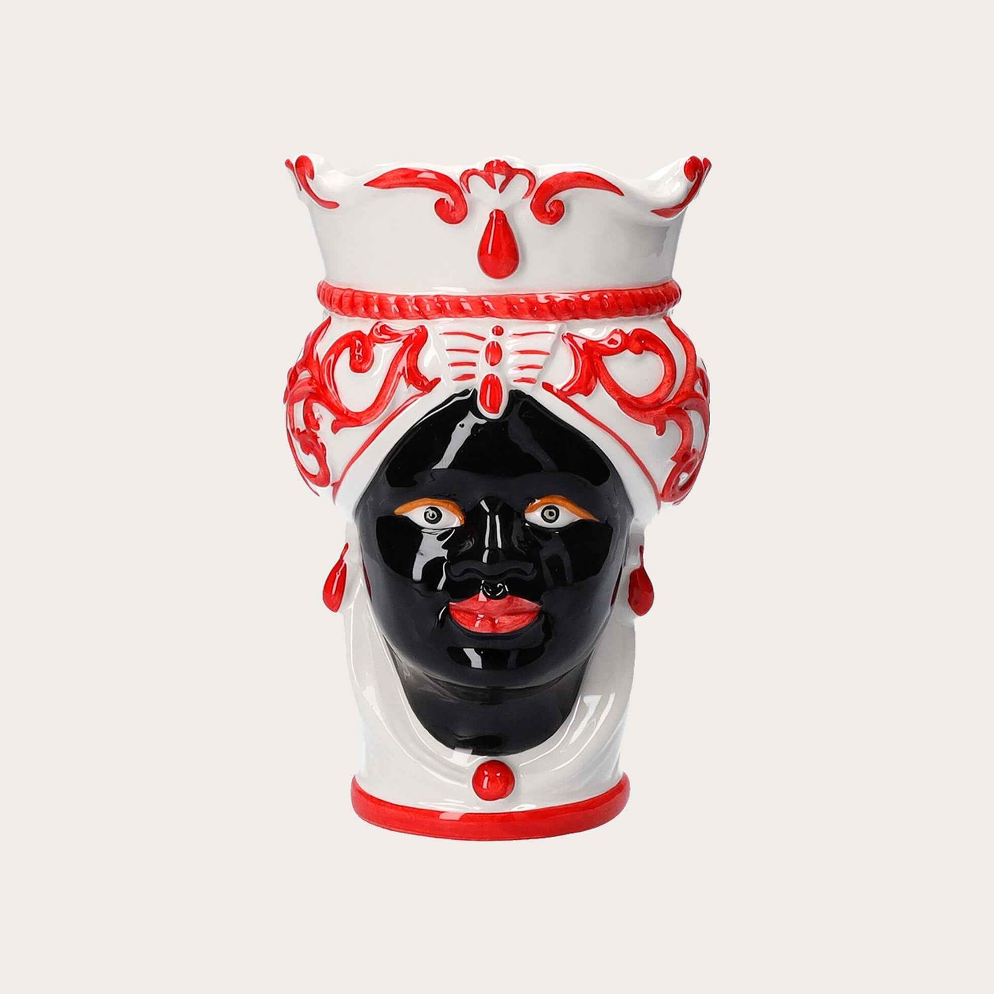 Vaso Testa di Moro Donna in Ceramica Rossa Piccolo – Made in Italy