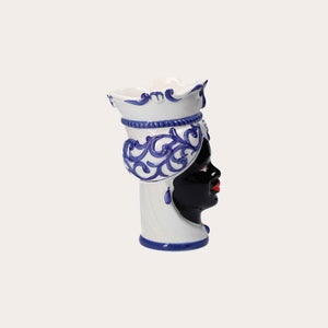 Vaso Testa Di Moro Donna in Ceramica Blu Piccolo - Made in Italy h. 20 cm