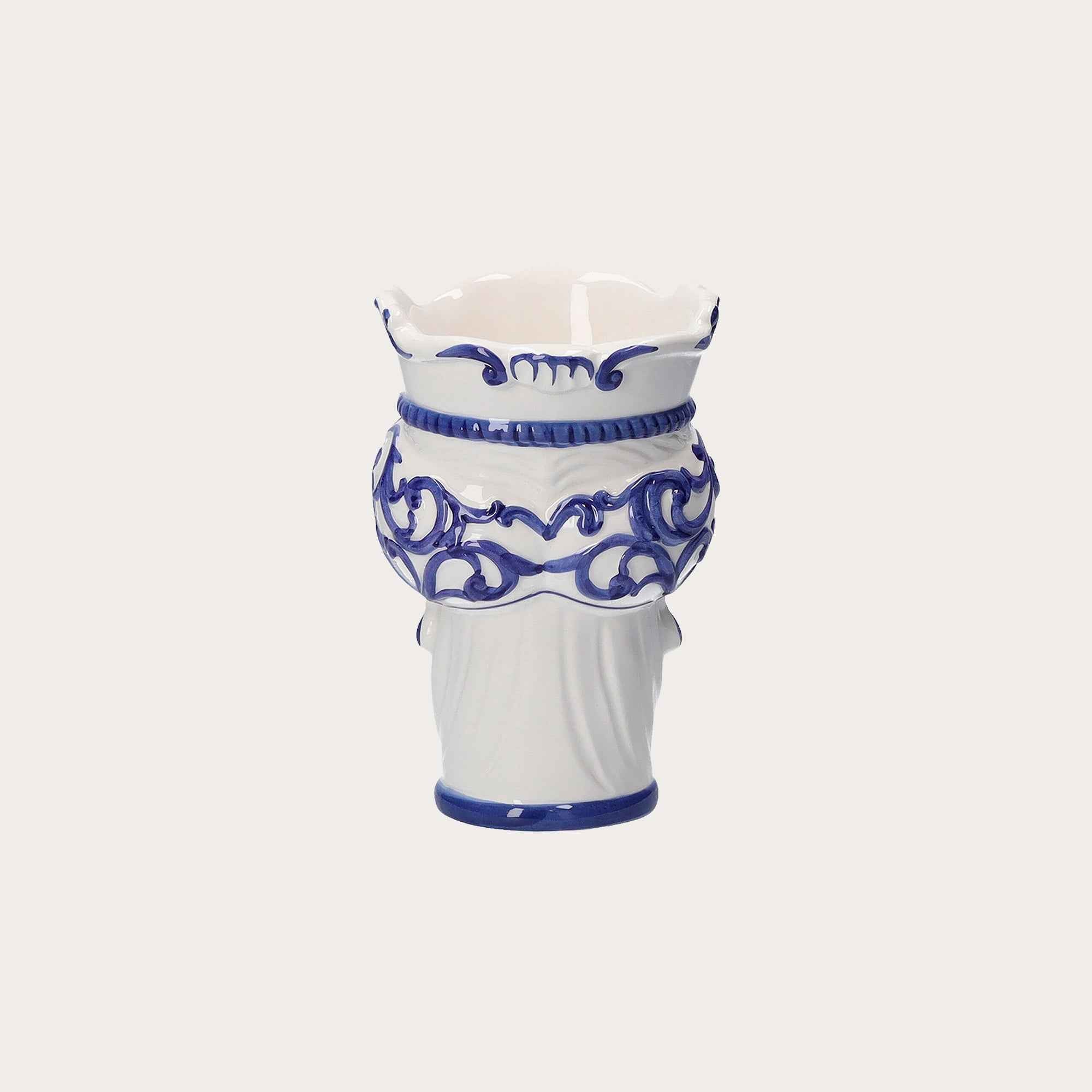 Vaso Testa Di Moro Donna in Ceramica Blu Piccolo - Made in Italy h. 20 cm