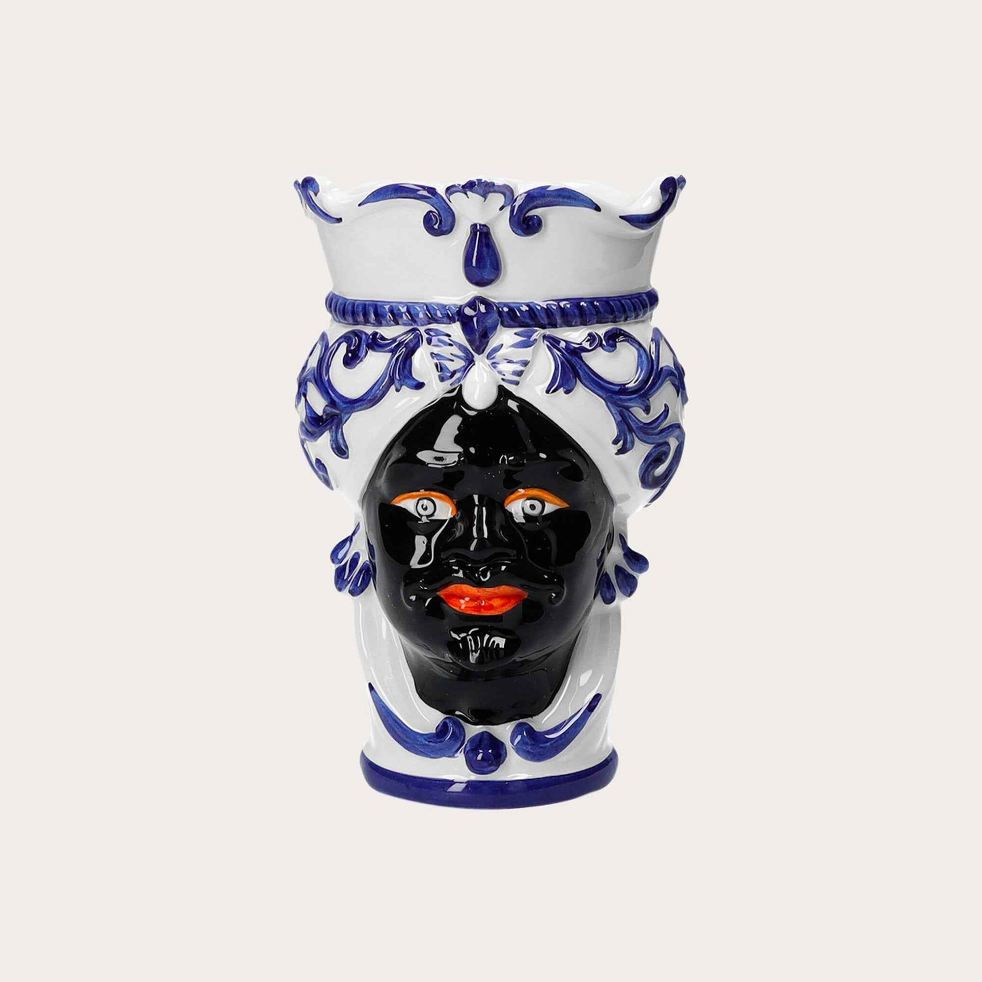 Vaso Testa di Moro Uomo in Ceramica Decorata - Atigianato Made in Italy h. 20 cm