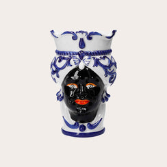 Vaso Testa di Moro Uomo in Ceramica Decorata - Atigianato Made in Italy h. 20 cm