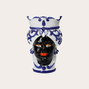 Vaso Testa di Moro Uomo in Ceramica Decorata - Atigianato Made in Italy h. 20 cm