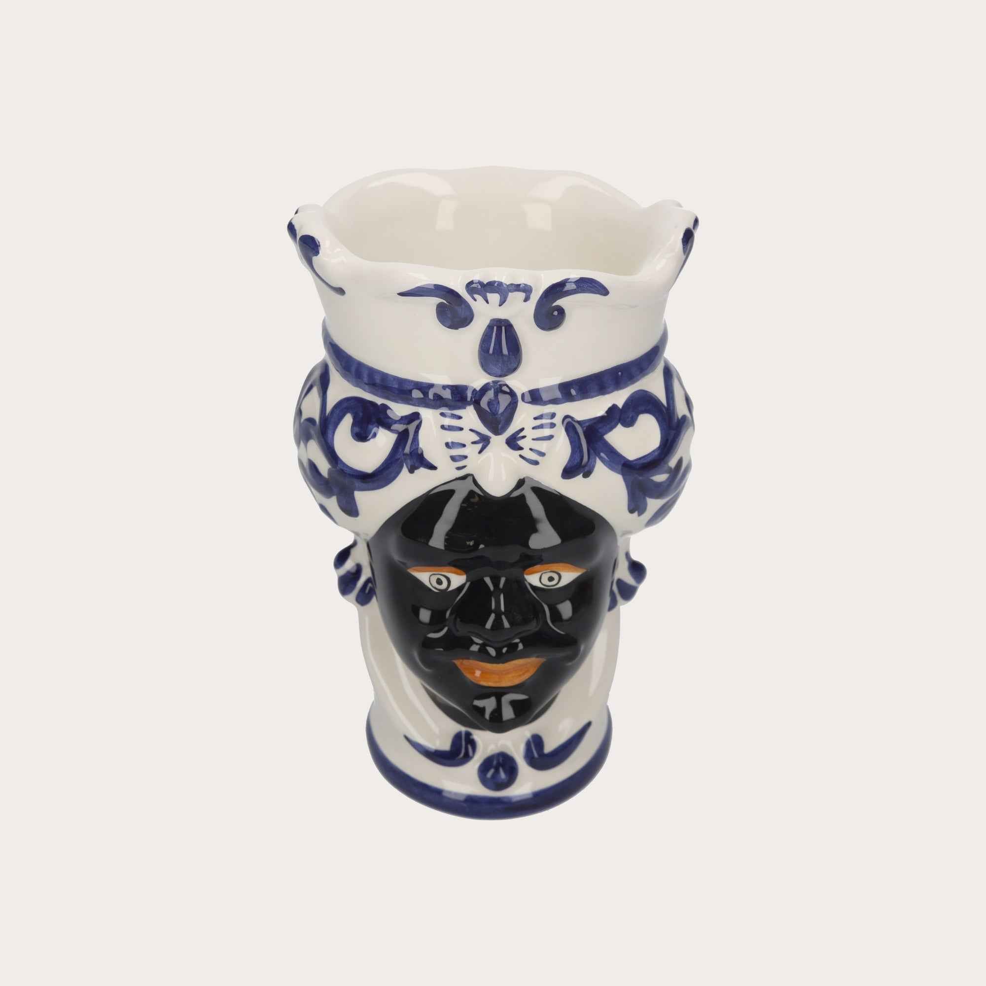 Vaso Testa di Moro Uomo in Ceramica Decorata - Atigianato Made in Italy h. 20 cm