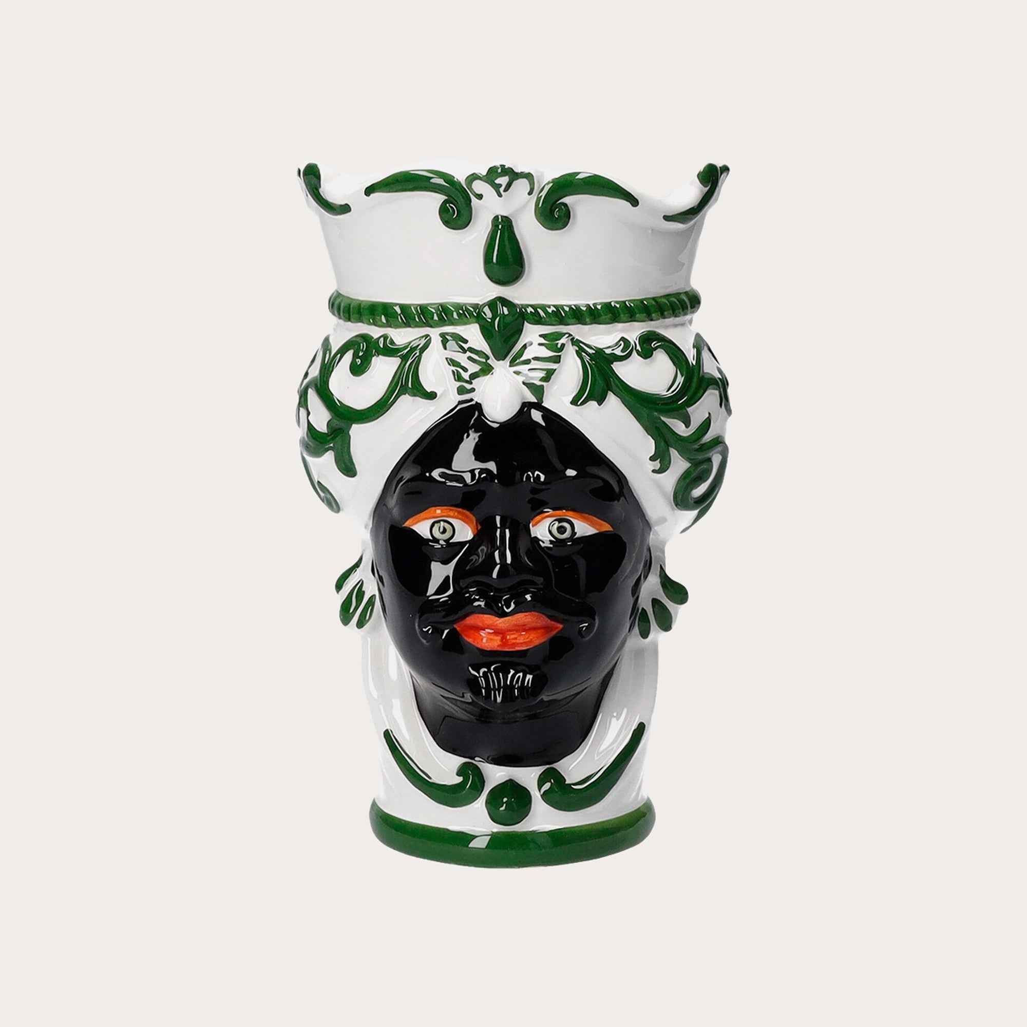 Vaso Testa di Moro Piccolo in Ceramica Verde