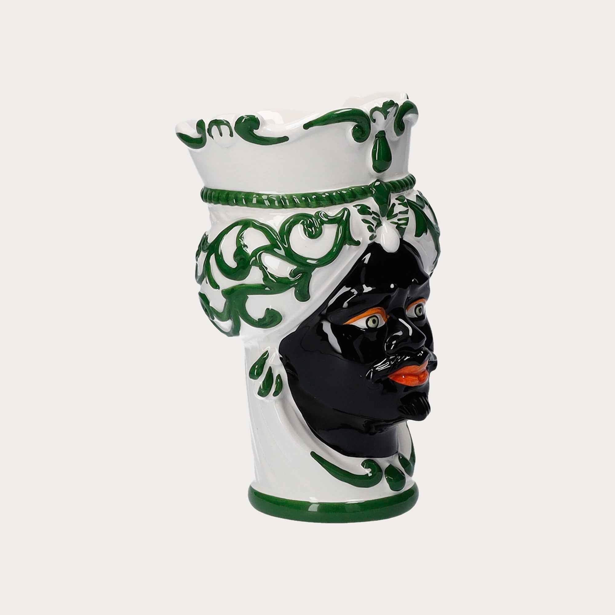 Vaso Testa di Moro Piccolo in Ceramica Verde