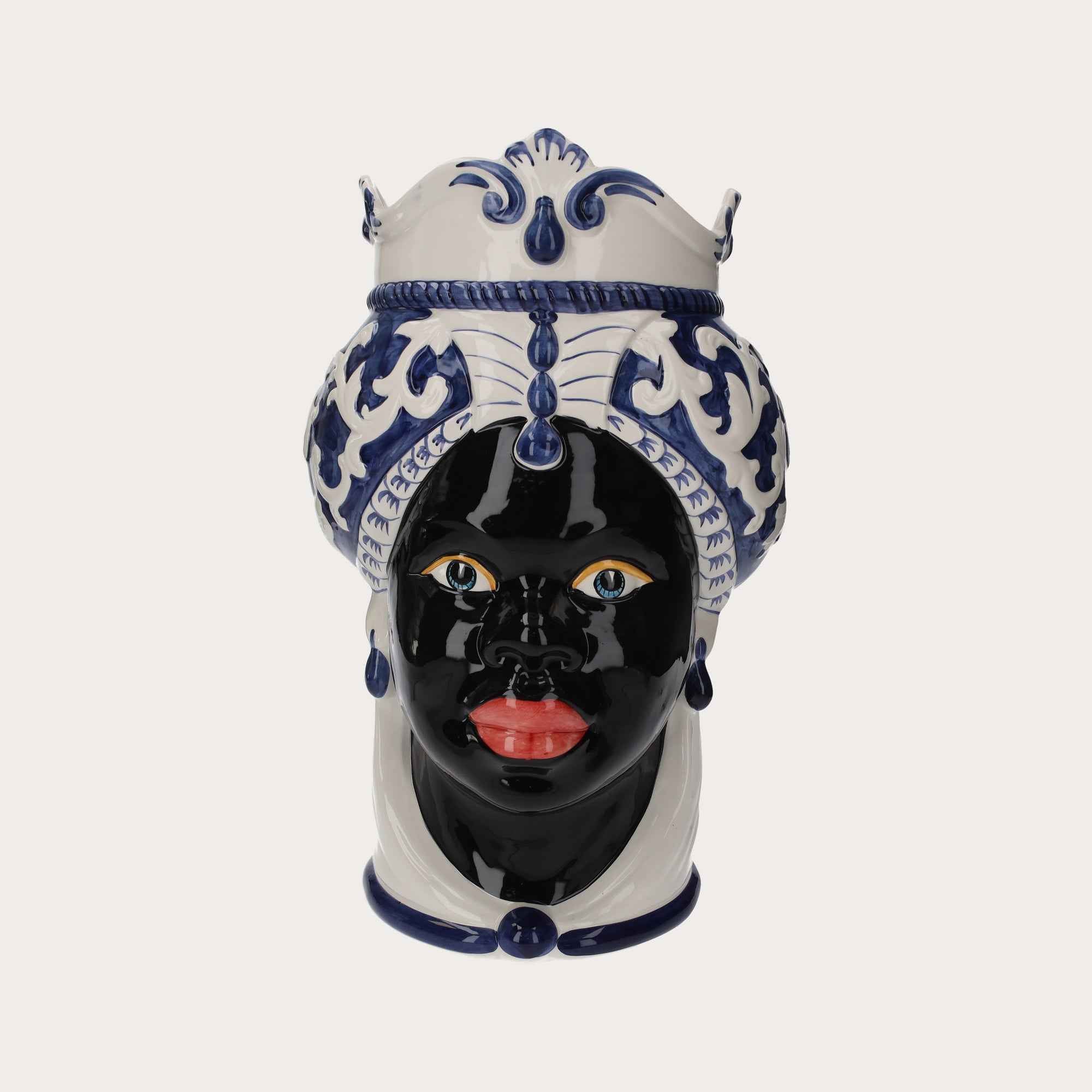 Vaso Testa di Moro Donna Grande in Ceramica Blu – Artigianato Made in Italy h. 47 cm
