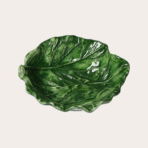 Set 2 pz Insalatiera in Ceramica Verde a Forma di Foglia di Verza - Made in Italy