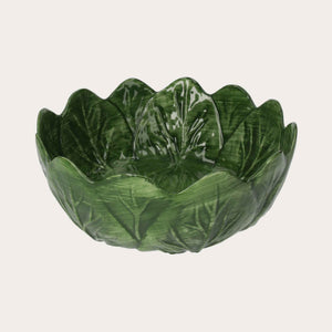 Ciotola Insalatiera in Ceramica Verde Smeraldo – Design a Forma di Verza d. 29 cm