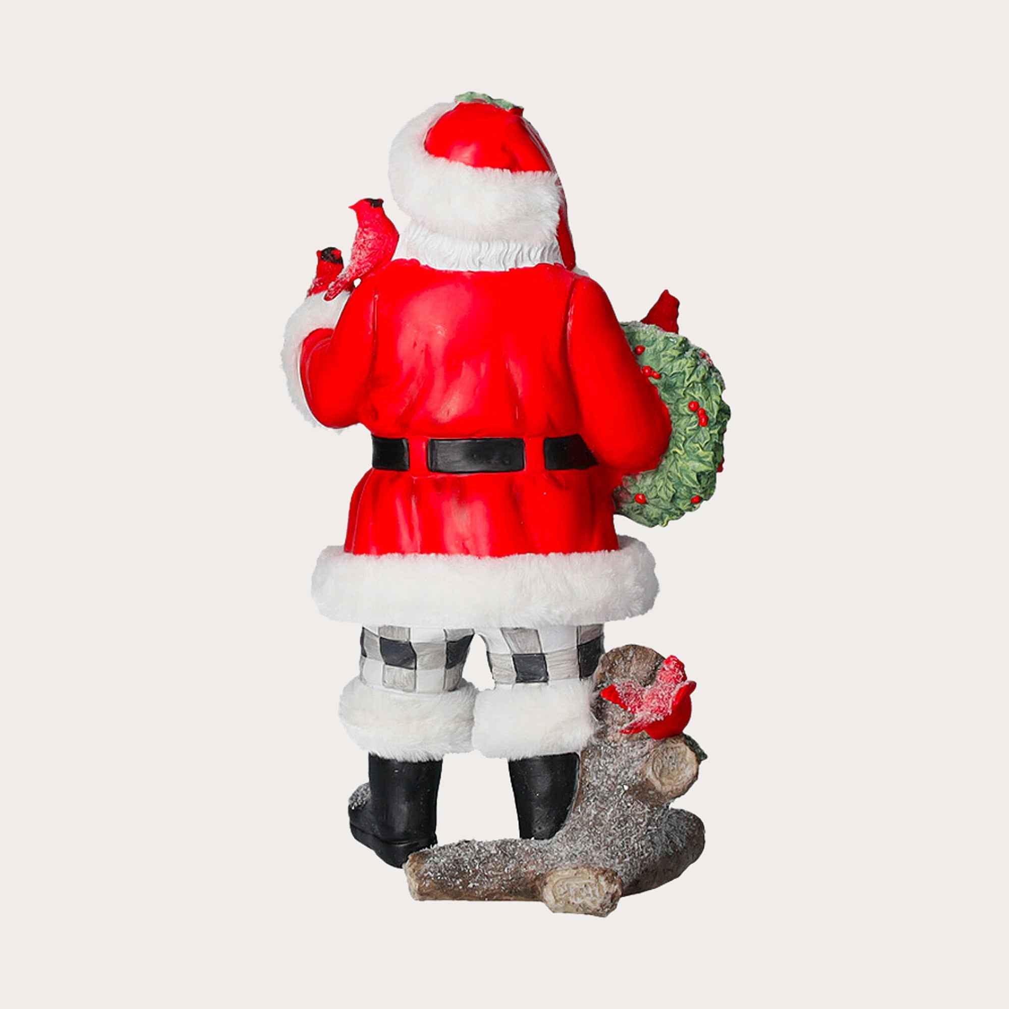 Statuina Babbo Natale con Uccelli Rossi in Resina