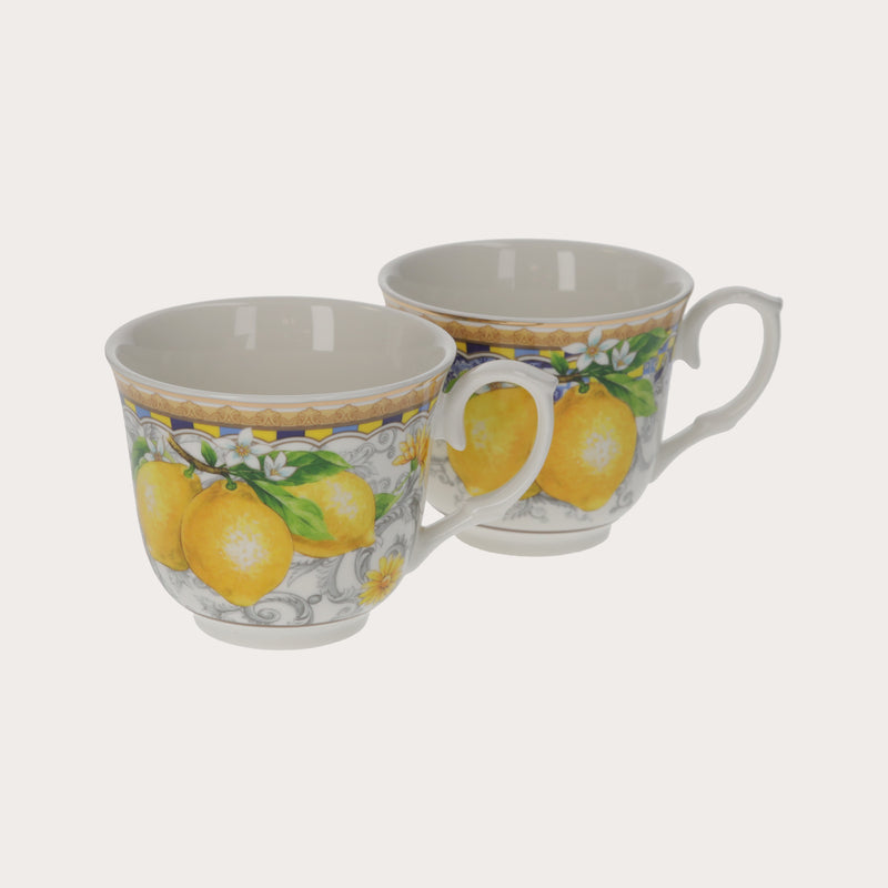 Coppia di Tazze in Ceramica con Decoro Limoni
