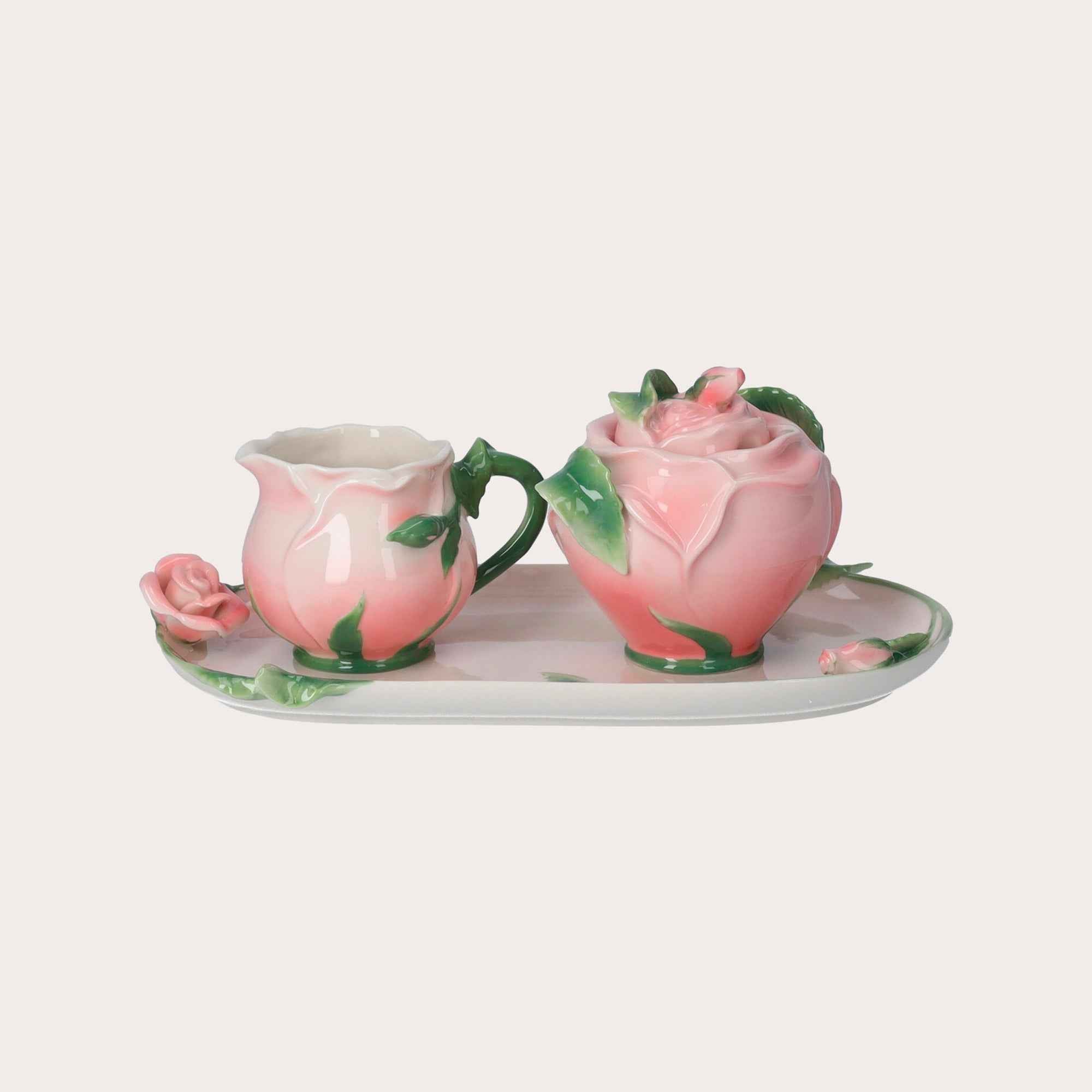 Set Zuccheriera e Porta Latte in Ceramica Decorata – Design Rosa